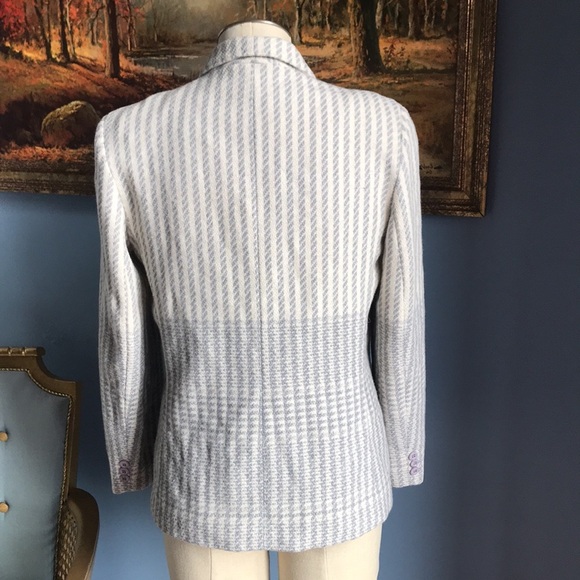 Vintage Tan F Jay gray & cream striped wool blazer Sz 10 office career business - Picture 4 of 13